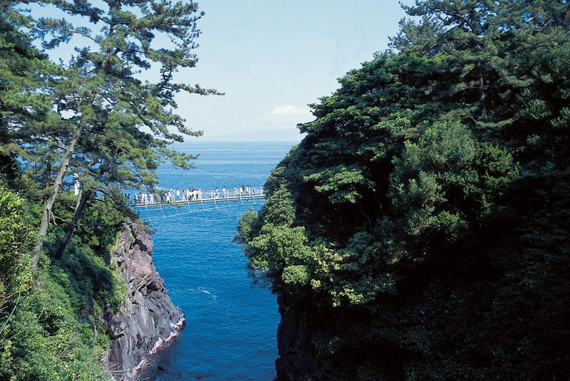 スリル満点 断崖絶壁に架かる 門脇吊橋 伊東 城ケ崎海岸 静岡県 Lineトラベルjp 旅行ガイド