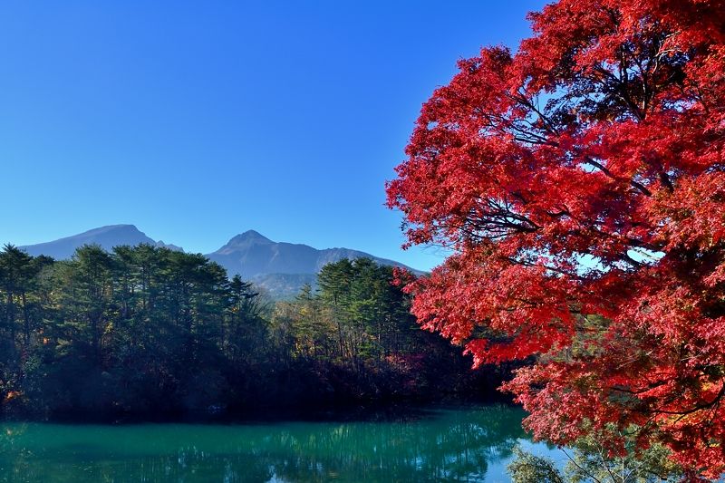磐梯山と紅葉のコラボレーション