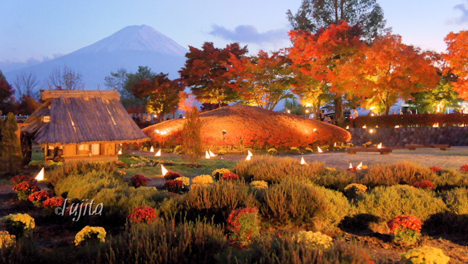 富士山と紅葉のライトアップがコラボ！