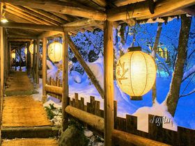 福地温泉「湯元長座」で雪見露天風呂！雪見ライトアップも絶景