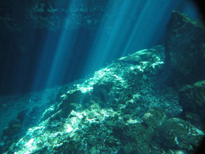 コバ遺跡観光の帰りは、「グランセノーテ」でひと泳ぎ