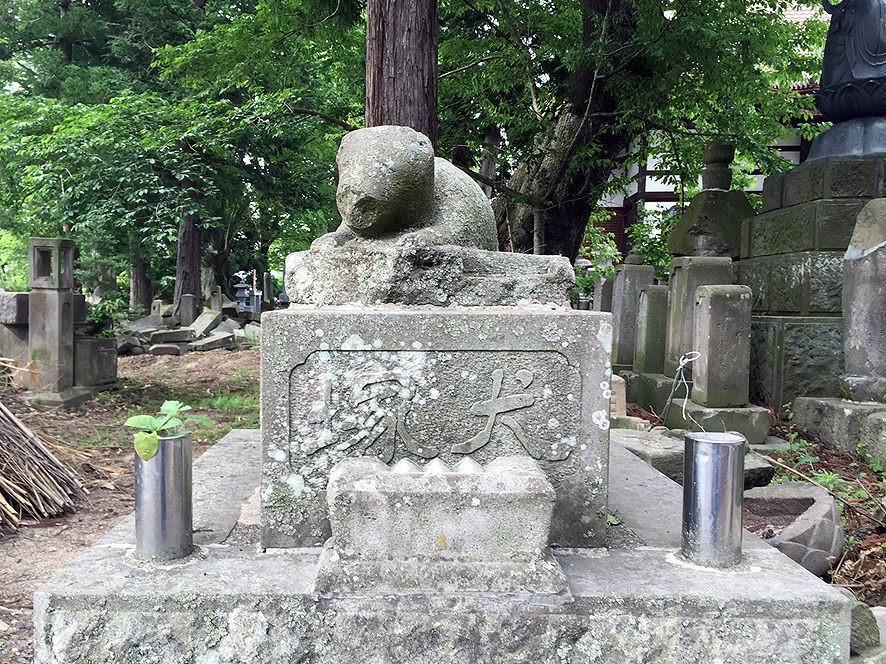 「シロ」の犬塚（墓碑）は十念寺の墓所内に残されています
