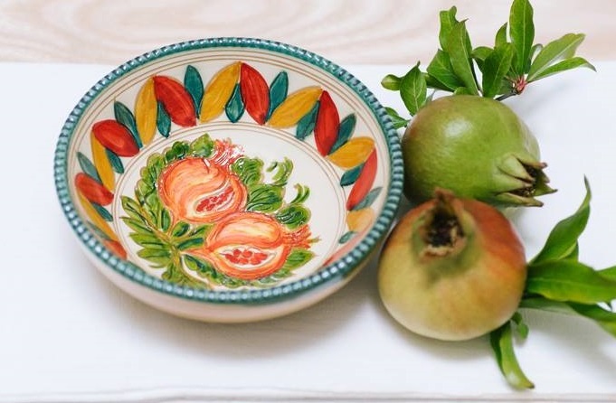 プーリア　南イタリア　グロッターリエ窯　鳥文図　絵皿　マヨリカ　大皿　19世紀